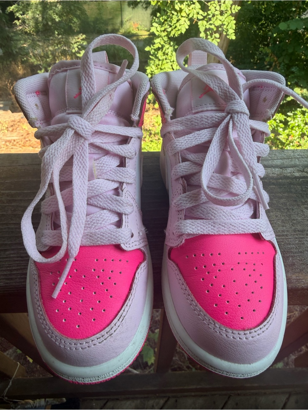 Nike Kids High-Top Sneakers - Hot Pink & Light Pink Jordan 1 mid - Picture 3 of 4